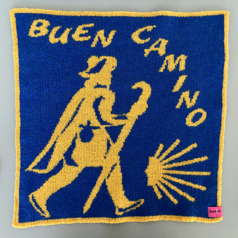 sitteunderlag Camino Santiago, Pilegrim med shell
