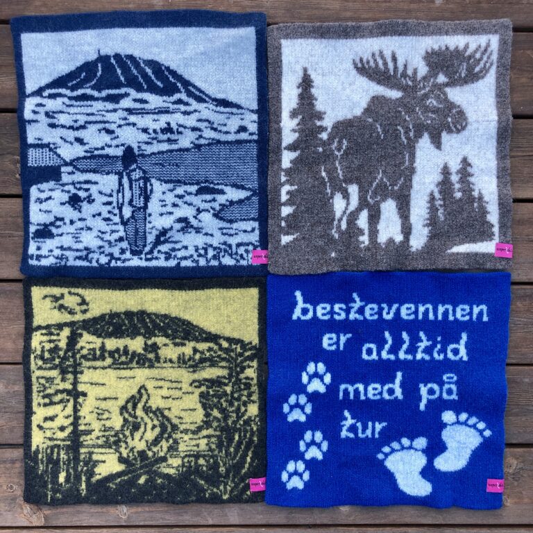 sitteunderlag med motiv fra Gaustatoppen, elg...